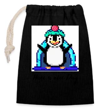 have a nice day pinguin - Verschließbarer Geschenkbeutel aus Baumwolle (14x20cm) - Schwarz - Vorne