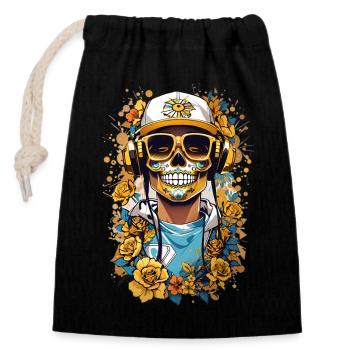 Golden Sugar Skull - Closable cotton gift bag (14x20cm) - black - Front