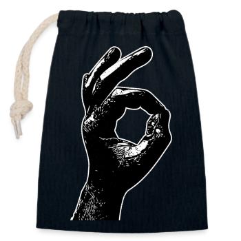 Doigt de la main OK Ok Sign 666 Regardez à l'intérieur - Sac cadeau en coton avec cordon (14 x 20 cm) - bleu marine - Devant