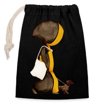Münchner Kindl avec sac de jute et teckel - Sac cadeau en coton avec cordon (14 x 20 cm) - noir - Devant