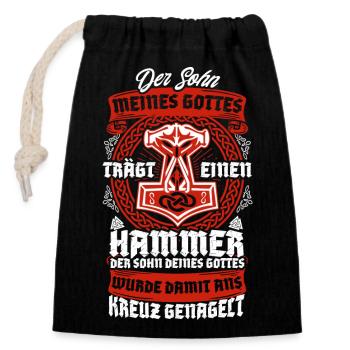 Der Sohn meines Gottes trägt einen Hammer Wikinger - Verschließbarer Geschenkbeutel aus Baumwolle (14x20cm) - Schwarz - Vorne