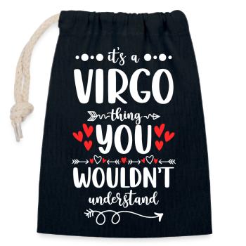 Horoscope Anniversaire Terre Septembre - Sac cadeau en coton avec cordon (14 x 20 cm) - bleu marine - Devant
