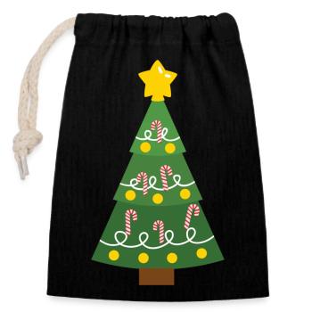 Weihnachtsbaum - Verschließbarer Geschenkbeutel aus Baumwolle (14x20cm) - Schwarz - Vorne