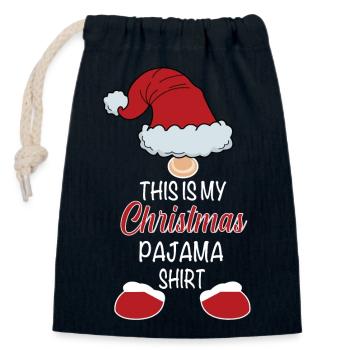 Ma chemise de pyjama de Noël - Sac cadeau en coton avec cordon (14 x 20 cm) - bleu marine - Devant