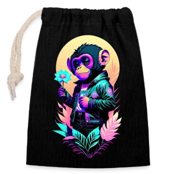 Ape in Bloom - Verschließbarer Geschenkbeutel aus Baumwolle (14x20cm) - Schwarz - Vorne