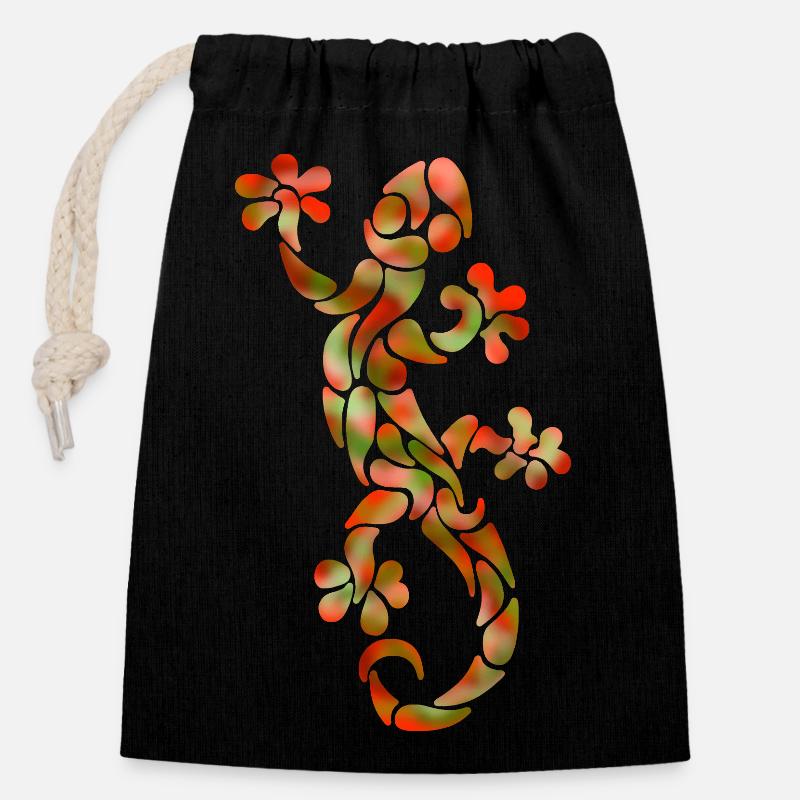 red green gecko as tribal pattern - Closable cotton gift bag (14x20cm) - black