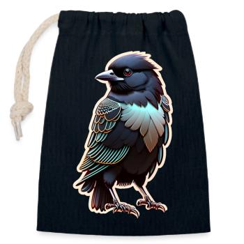 corbeau noir - oiseau - Sac cadeau en coton avec cordon (14 x 20 cm) - bleu marine - Devant