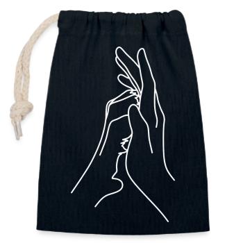 Une main humaine et un chien ou des chats - Sac cadeau en coton avec cordon (14 x 20 cm) - bleu marine - Devant