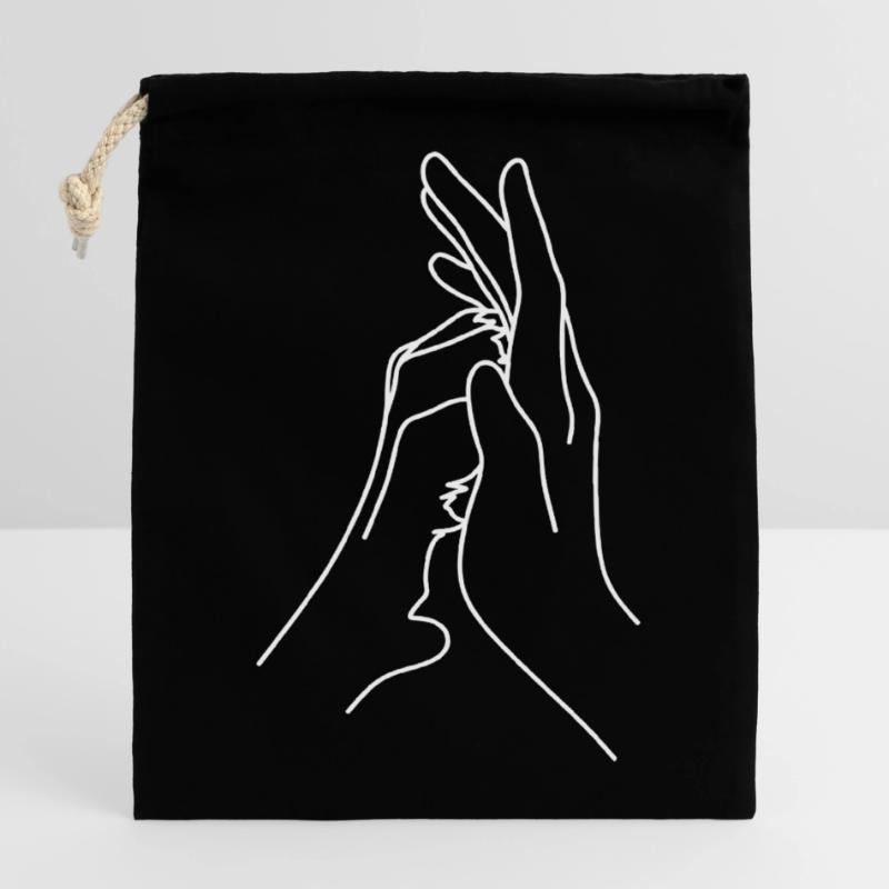 Eine menschliche Hand und eine Hund oder Katzen Verschließbarer Geschenkbeutel aus Baumwolle (14x20cm)