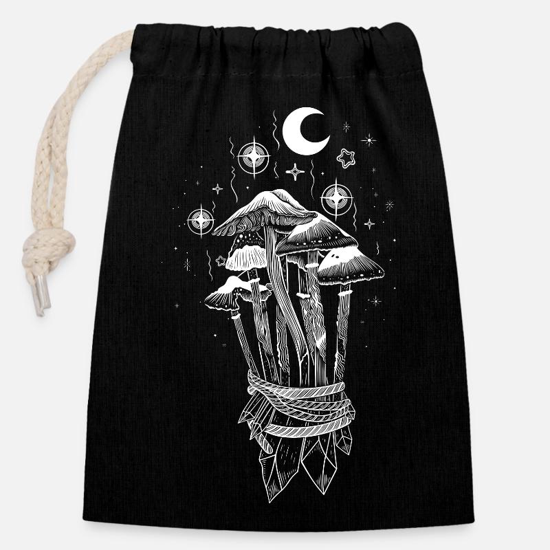 Champignons Magic Champignons Magiques - Sac cadeau en coton avec cordon (14 x 20 cm) - noir