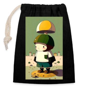 Pilz-Pilz-Charakter - Verschließbarer Geschenkbeutel aus Baumwolle (14x20cm) - Schwarz - Vorne