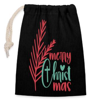 Merry Christmas - Closable cotton gift bag (14x20cm) - black - Front