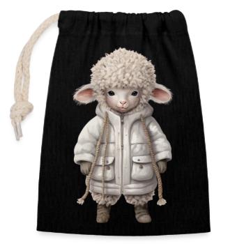 Wooly Lamb T-Shirt: Kuscheliger Komfort trifft auf Style - Verschließbarer Geschenkbeutel aus Baumwolle (14x20cm) - Schwarz - Vorne