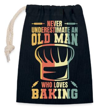 Never underestimate an old baker - Closable cotton gift bag (14x20cm) - navy - Front