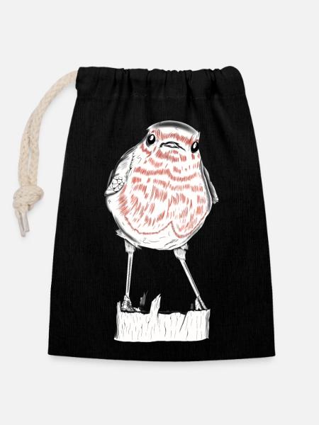 Rouge gorge - Sac cadeau en coton avec cordon (14 x 20 cm) - noir
