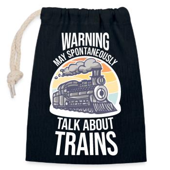 Warning May Spontaneously Talk About Trains Spruch - Closable cotton gift bag (14x20cm) - navy - Front