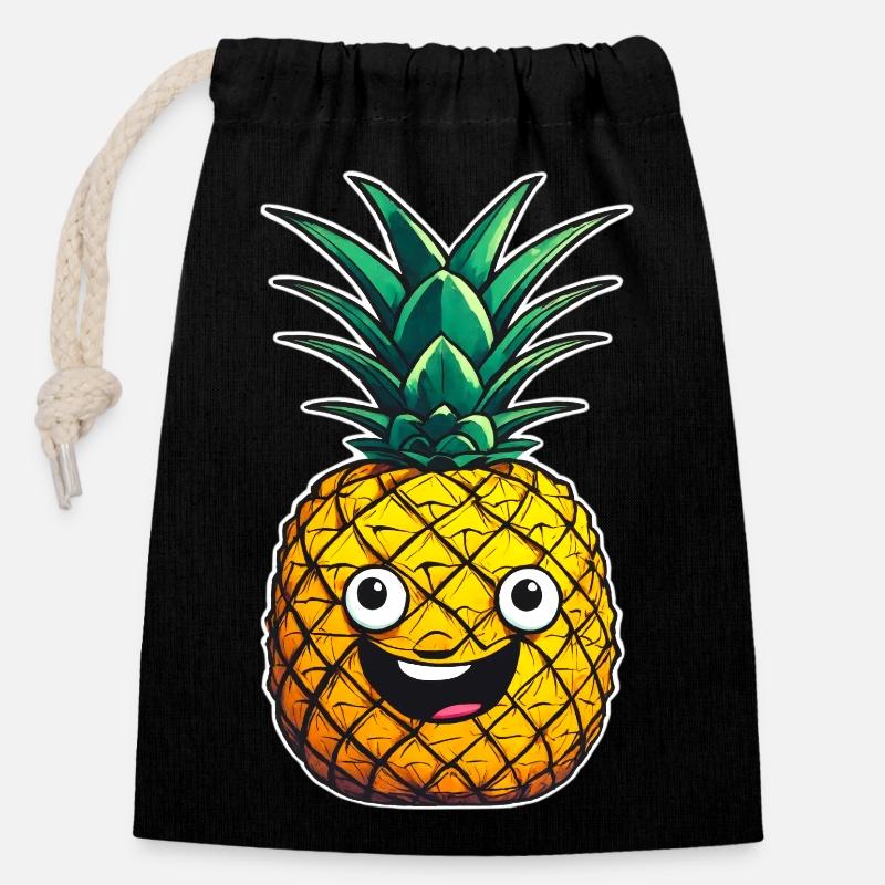 Ananas ananas joyeux - Sac cadeau en coton avec cordon (14 x 20 cm) - noir