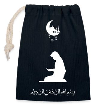 Ramadan Femme De Prière Blanc - Sac cadeau en coton avec cordon (14 x 20 cm) - bleu marine - Devant
