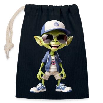 Adolescent extraterrestre cool - Sac cadeau en coton avec cordon (14 x 20 cm) - bleu marine - Devant