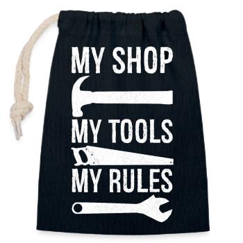 my shop my tools my rules - Sac cadeau en coton avec cordon (14 x 20 cm) - bleu marine - Devant