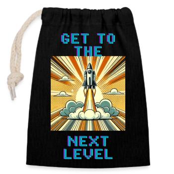 get to the next level - Closable cotton gift bag (14x20cm) - black - Front