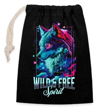 Wolf Wolfskopf Raubtier Wildnis Neon Bunt Kunst - Verschließbarer Geschenkbeutel aus Baumwolle (14x20cm) - Schwarz - Vorne