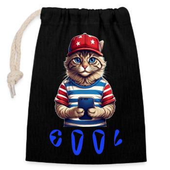 Chat cool - Sac cadeau en coton avec cordon (14 x 20 cm) - noir - Devant