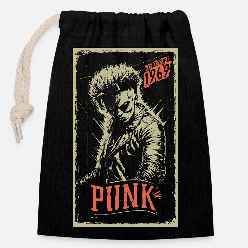 Punk - Closable cotton gift bag (14x20cm) - black