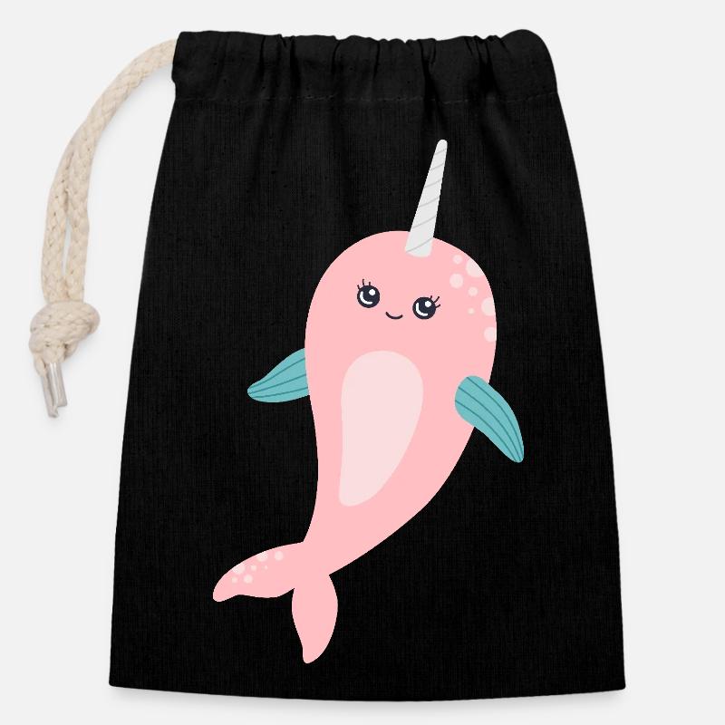 Narval licorne de mer - Sac cadeau en coton avec cordon (14 x 20 cm) - noir
