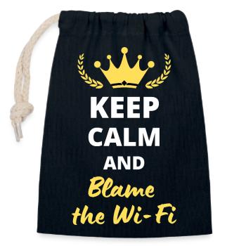 "Keep Calm and Blame the WiFi" - Humor technology - Closable cotton gift bag (14x20cm) - navy - Front