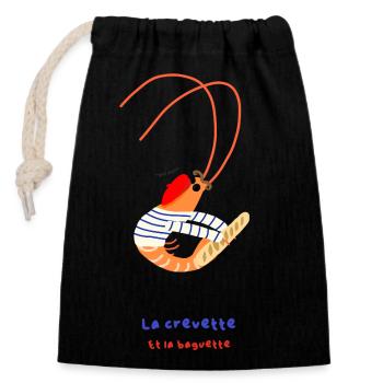 La crevette et la Baguette française - Sac cadeau en coton avec cordon (14 x 20 cm) - noir - Devant