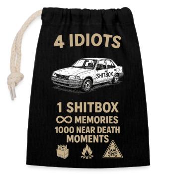 4 idiots 1car - Verschließbarer Geschenkbeutel aus Baumwolle (14x20cm) - Schwarz - Vorne