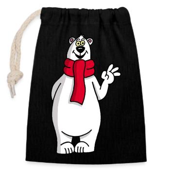 Ours polaire rigolo - Sac cadeau en coton avec cordon (14 x 20 cm) - noir - Devant