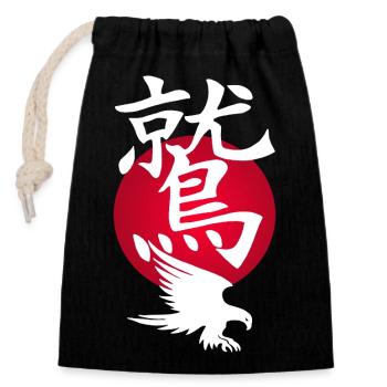 White Eagle and Red Sun - Closable cotton gift bag (14x20cm) - black - Front