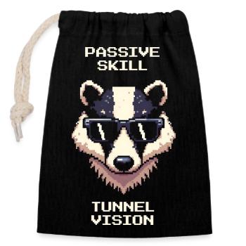 Passiv: Tunnelblick | Dachs Tunnel Graben - Verschließbarer Geschenkbeutel aus Baumwolle (14x20cm) - Schwarz - Vorne