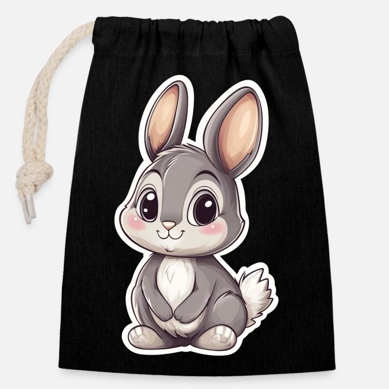 Hase - Verschließbarer Geschenkbeutel aus Baumwolle (14x20cm) - Schwarz