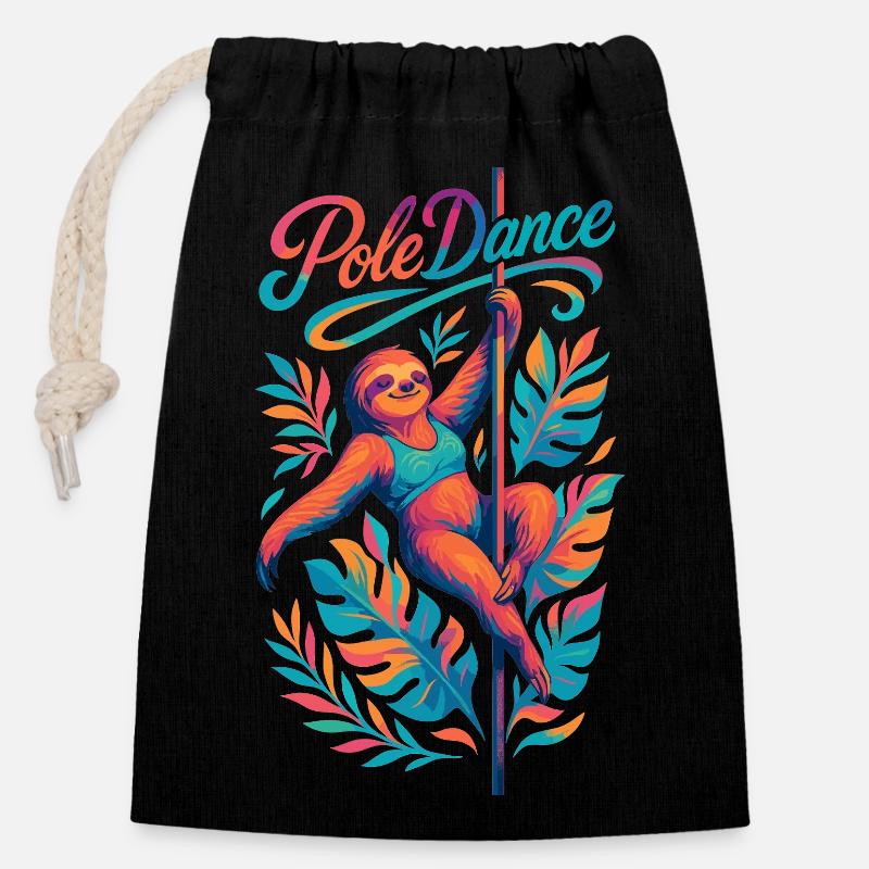 Paresseux Pole Dance Pole Dancer Drôle Cadeau - Sac cadeau en coton avec cordon (14 x 20 cm) - noir