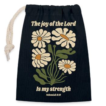 La joie du Seigneur est ma force fleurit - Sac cadeau en coton avec cordon (14 x 20 cm) - bleu marine - Devant