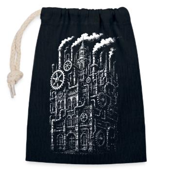 Bâtiment industriel brutaliste Engrenages - Sac cadeau en coton avec cordon (14 x 20 cm) - bleu marine - Devant