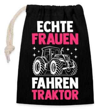 Tractor Farmer Farmer Tractor Driver Tractor - Closable cotton gift bag (14x20cm) - black - Front