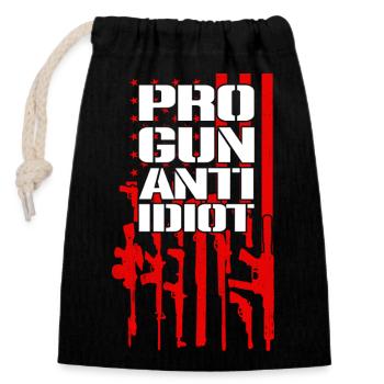 Pro-guns, anti-idiot - Closable cotton gift bag (14x20cm) - black - Front