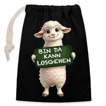 Mutiges Lamm Schildmotiv - Verschließbarer Geschenkbeutel aus Baumwolle (14x20cm) - Schwarz - Vorne