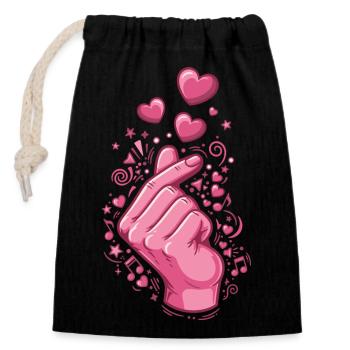 Cœur de doigt Kpop Musique coréenne Amour mignon Corée - Sac cadeau en coton avec cordon (14 x 20 cm) - noir - Devant