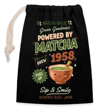 Powered By Matcha 1958 Matcha Magic Green Tea - Verschließbarer Geschenkbeutel aus Baumwolle (14x20cm) - Schwarz - Vorne