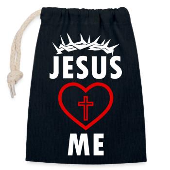 Jésus m’aime - Sac cadeau en coton avec cordon (14 x 20 cm) - bleu marine - Devant