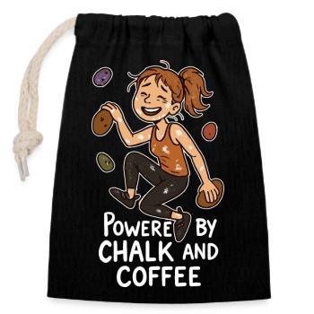 Bouldern, Chalk & Kaffee: Müde Kletterin Comic - Verschließbarer Geschenkbeutel aus Baumwolle (14x20cm) - Schwarz - Vorne