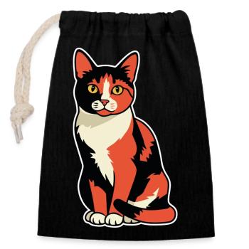 Vintage-Calico-Trikolore-Katzenporträt sitzend - Verschließbarer Geschenkbeutel aus Baumwolle (14x20cm) - Schwarz - Vorne