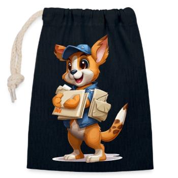 Chiot facteur avec des lettres - Sac cadeau en coton avec cordon (14 x 20 cm) - bleu marine - Devant