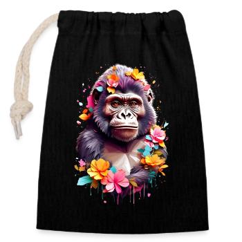 Gorilla V1 24 05 - Closable cotton gift bag (14x20cm) - black - Front