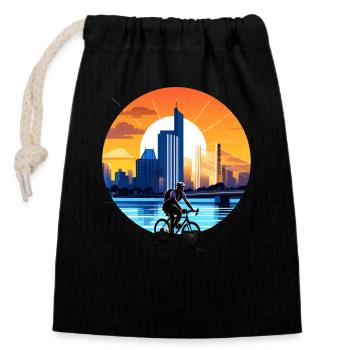 Coucher de soleil à vélo - Sac cadeau en coton avec cordon (14 x 20 cm) - noir - Devant